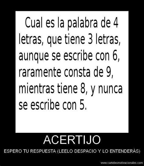 Resultado de imagen de acertijo cual es la palabra de cuatro letras | Acertijos, Acertijos con ...