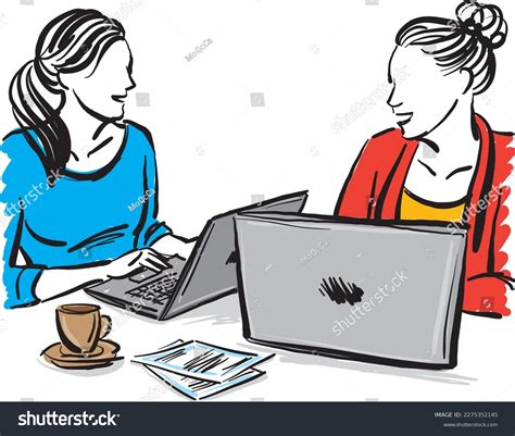 Two People Working Together Cartoon