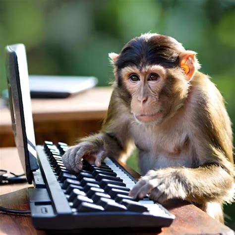 Premium AI Image | A monkey attempting to type on a keyboard