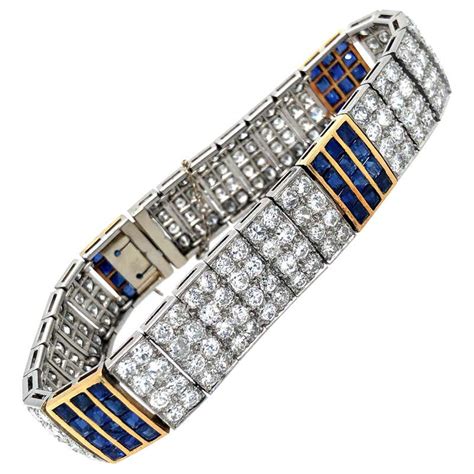 Sapphire Diamond Platinum Bracelet For Sale at 1stDibs