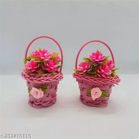 SATYAM KRAFT 2 Pieces Mini Flower Basket Small Bouque Decoration ...