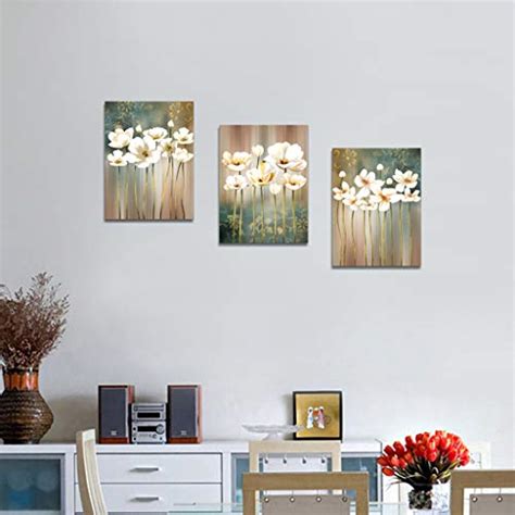 Modern Flower Artwork Canvas Wall Art Bathroom Wall Decor White Blossom ...