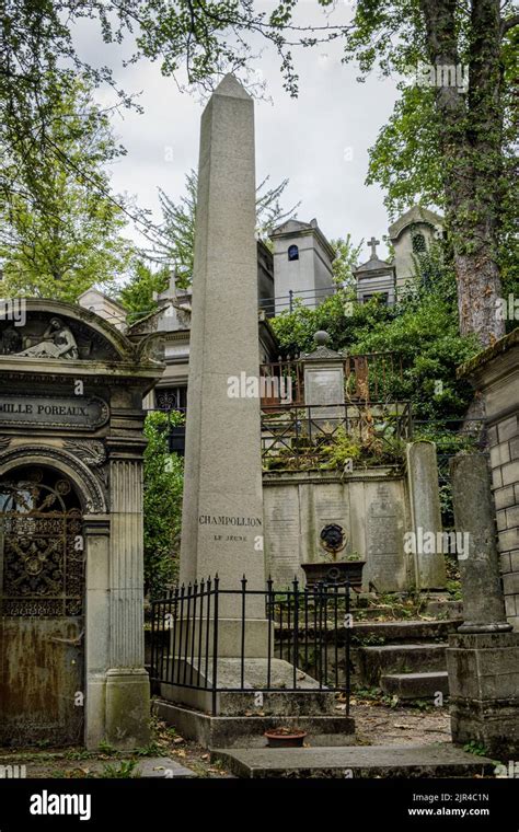 France. Paris (75) (20th district) Pere Lachaise Cemetery. Tomb (obelisk) of Champollion Le ...