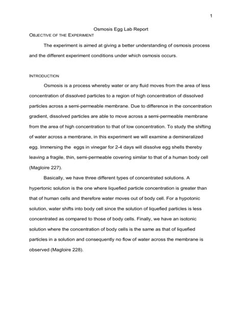Osmosis Egg Lab Report