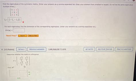 Solved Find the eigenvalues of the symmetric matrix. (Enter | Chegg.com