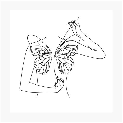 Woman Butterfly Line Art. Woman line art print. female line drawing by ...