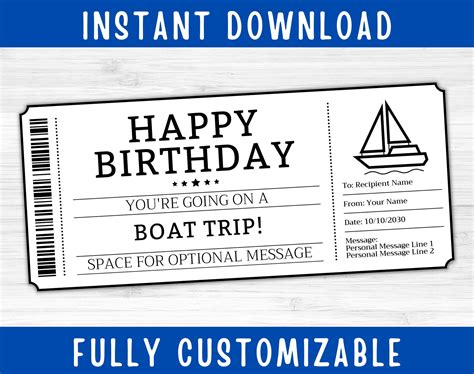 Boat Trip Editable Printable Ticket - Birthday Boat Trip Gift Ticket ...