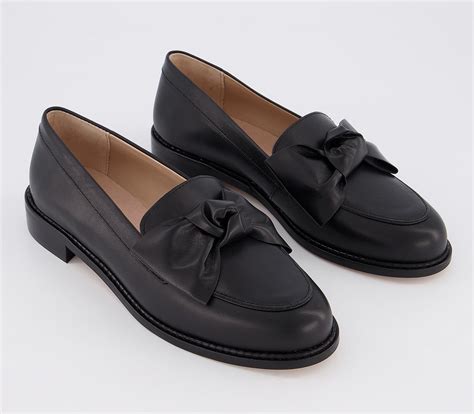 Office Federal Bow Loafers Black Leather - Flat Shoes for Women