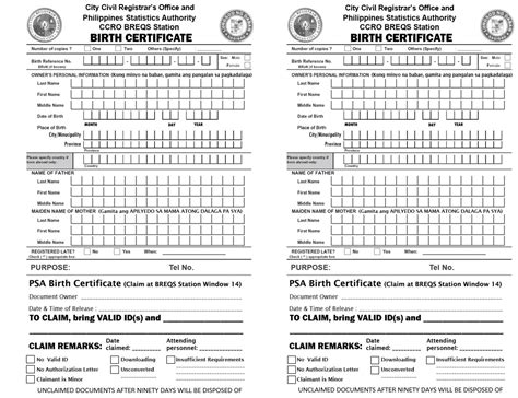 Psa Birth Certificate Blank Form - Printable Forms Free Online