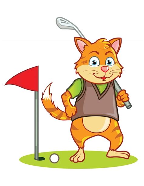 Premium Vector | Cat cartoon character playing golf