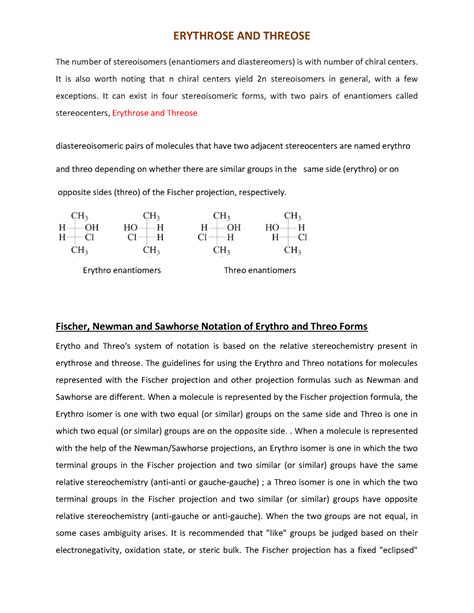 The number of stereoisomers - ERYTHROSE AND THREOSE The number of ...