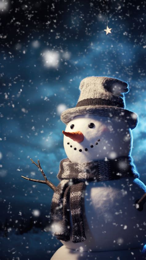 Frosty the Snowman gazes up in wonder at the night sky filled with ...