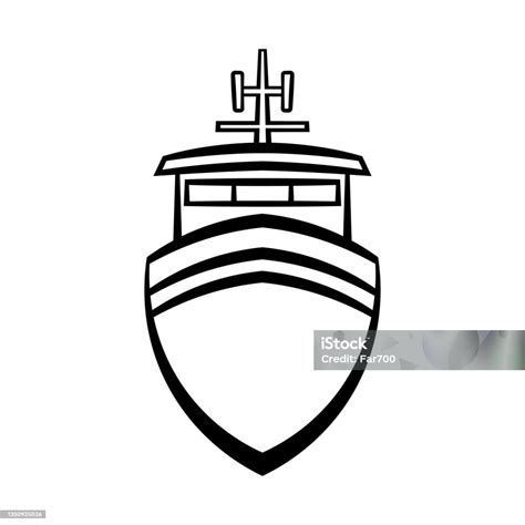 Ship Icon Front View Black Contour Silhouette Vector Flat Graphic Linear Hand Drawn Illustration ...