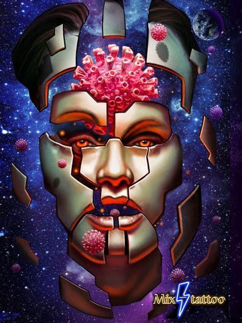 an image of a man's face with pink flowers in his hair and the space ...