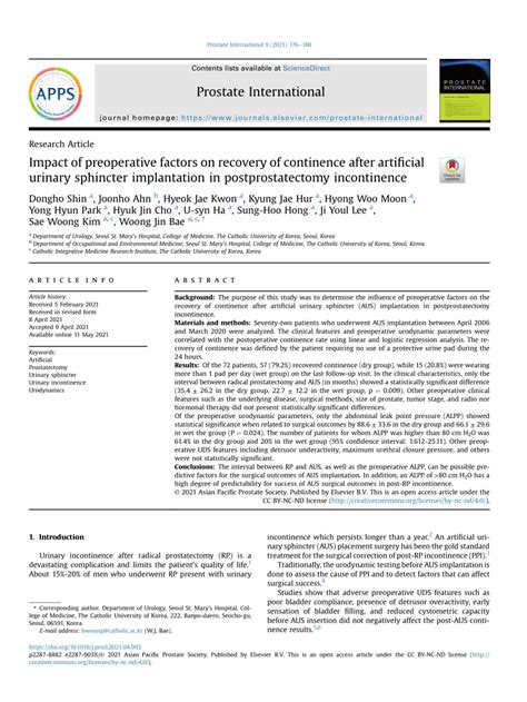 (PDF) Impact of preoperative factors on recovery of continence after ...