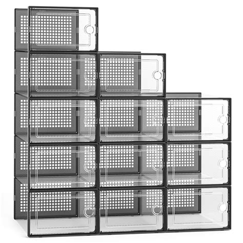 Kuject Black Shoe Organizers Storage Boxes for Closet, 12 Pack Clear ...