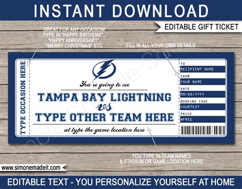 Tampa Bay Lightning Game Ticket Gift Voucher | Printable Surprise ...