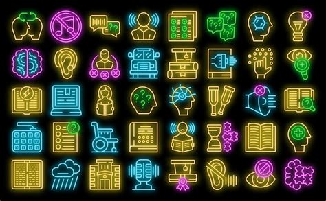 Premium Vector | Learning disability icons set vector neon