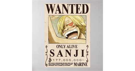 One piece Sanji 2nd wanted Poster | Zazzle