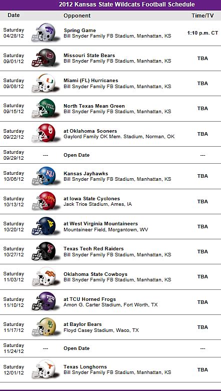 Kansas State Wildcats 2012 Football Schedule Kansas State Football ...