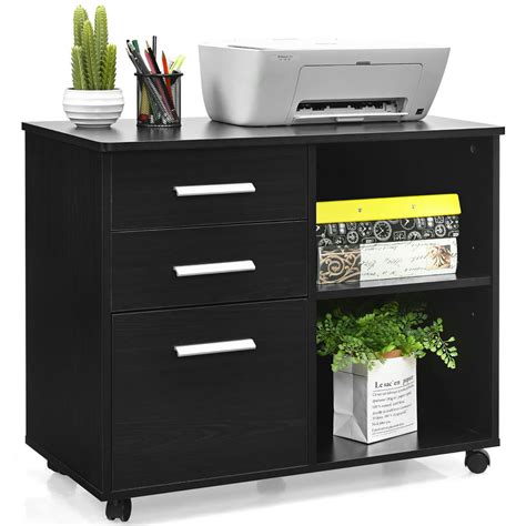 Costway 3-Drawer File Cabinet Mobile Lateral Cabinet Printer Stand Espresso\Black - Walmart.com ...