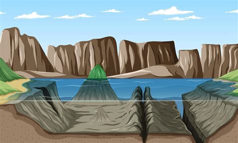 Nature scene landscape with underwater of lake 4263442 Vector Art at ...