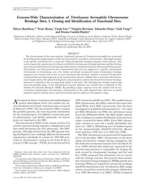 (PDF) Genome-Wide Characterization of Tetrahymena thermophila ...