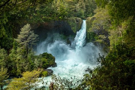 Premium Photo | Waterfall huilo huilo pangulipulli valdivia province ...