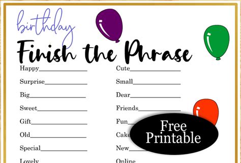 Free Printable Birthday Finish the Phrase Game