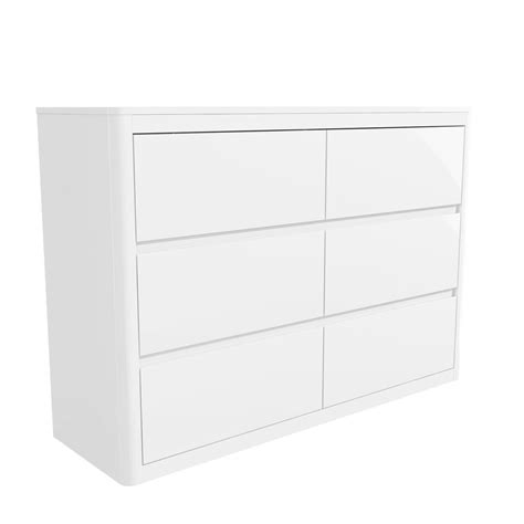 Lexi Chest of Drawers White Gloss with 6 Drawers Modern Style Bedroom ...