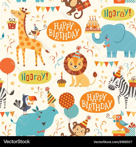 Happy birthday animals pattern Royalty Free Vector Image