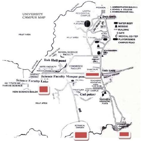 Map of Chittagong University Campus showing study sites. | Download ...