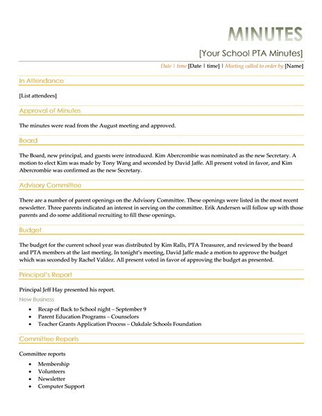 PTA meeting minutes - Templates | Pta meeting, Pta school, Pta