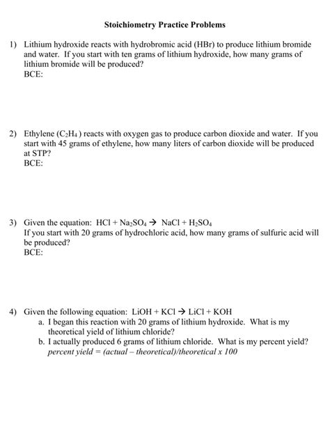 Stoichiometry Practice Problems