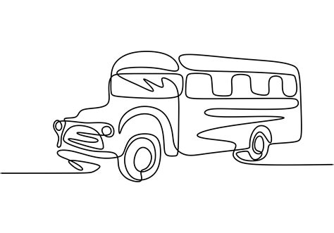 School bus, one line drawing. Continuous single hand drawn of vehicle ...