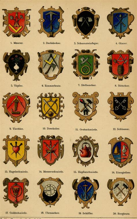 2 Antique Prints-HISTORY-GUILD-HERALDRY-GUID SIGNS-COAT OF ARMS ...