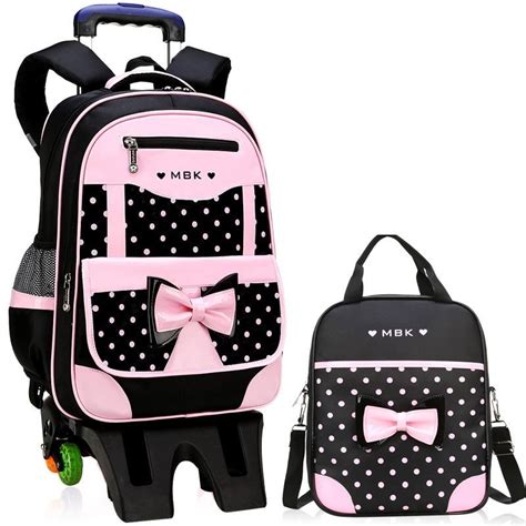 Children's School Backpacks Wheels Kids Backpack Girls Rolling Kids Luggage Bag Trolley Backpack ...