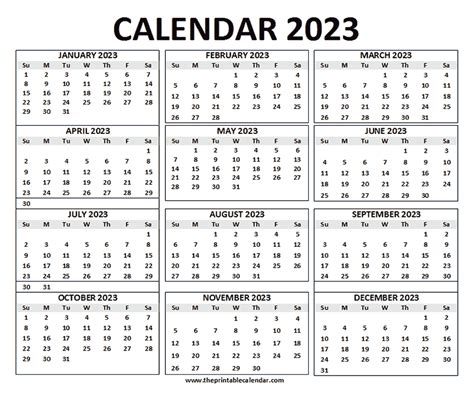 2023 Calendar printable- 12 months calendar on one page ...