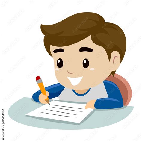 Boy Writing Homework Clipart