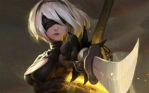 Wallpaper Hot, white hair, 2B, artwork, video game | Anime, Nier ...