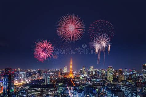 Fireworks in Tokyo (Japan) during New Year S Celebration Stock Photo ...