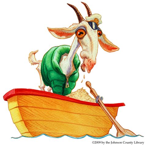 a goat in a boat with an oar on it's back and his head sticking out