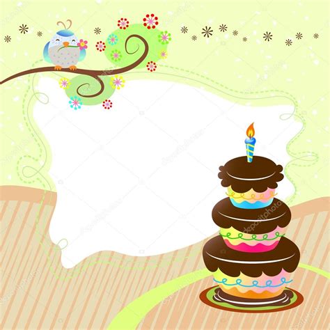 Tarjeta de cumpleaños con pastel y lindo pájaro Stock Vector by ...