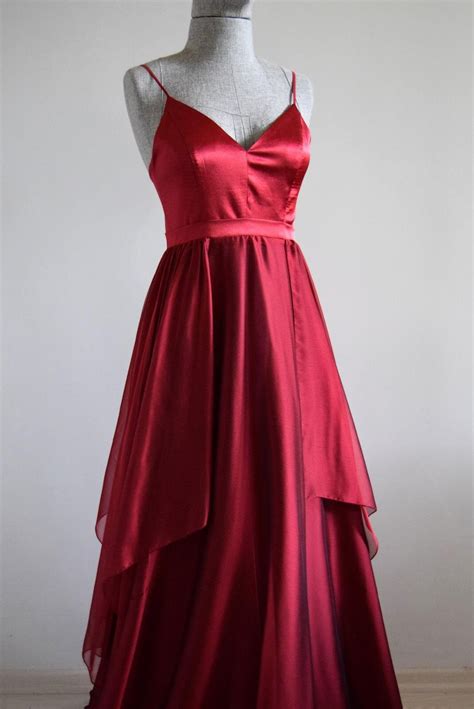 Crimson Red Silk Chiffon Maxi Bridesmaid Dress / Prom Dress | Etsy