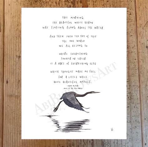 Poem of the One World by Mary Oliver / Bird Heron Poem Art | Etsy