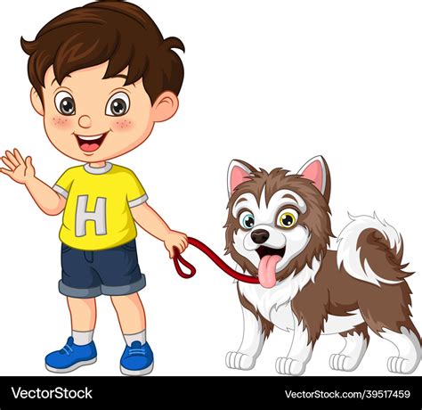 Cartoon little boy with his dog Royalty Free Vector Image