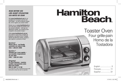 Hamilton Beach Easy Reach 4 Slice Toaster Oven 31334 Users Manual Print ...