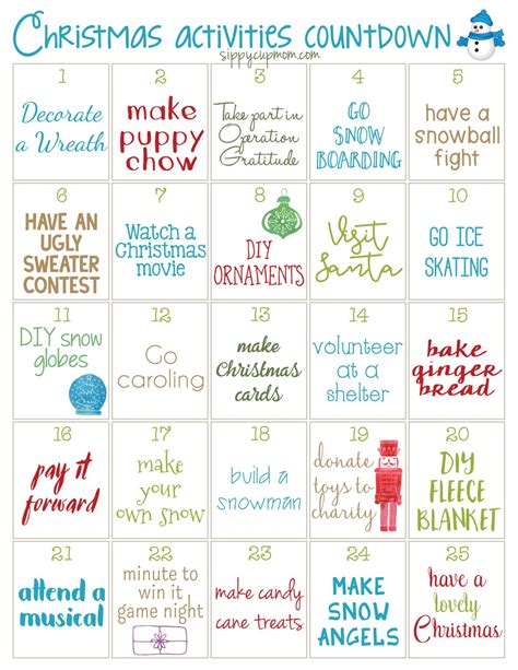 25 Days of Christmas Activities Calendar - Sippy Cup Mom
