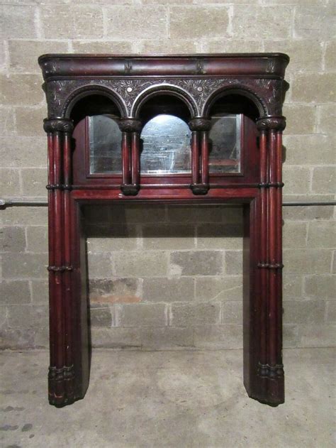 ~ ANTIQUE CARVED GOTHIC MAHOGANY FIREPLACE MANTEL ~ 60 X 81 41 OPENING ...