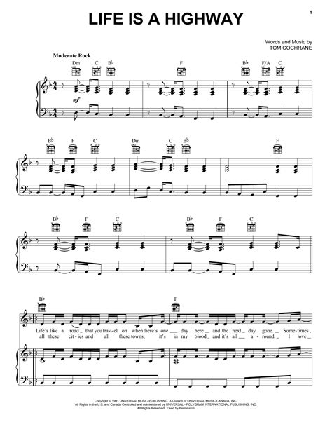 Rascal Flatts "Life Is A Highway (from Cars)" Sheet Music Notes ...